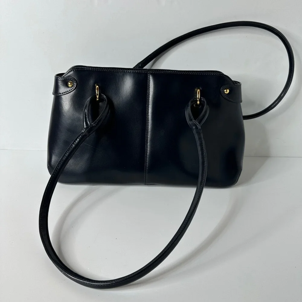 Cromia Navy Blue Leather Shoulder Bag Made in Italy Gold Tone Hardware READ